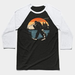 Bigfoot Fishing Sunset Baseball T-Shirt